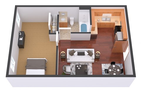 Floor plan for 1 bed, 1 bath, 562 sqft